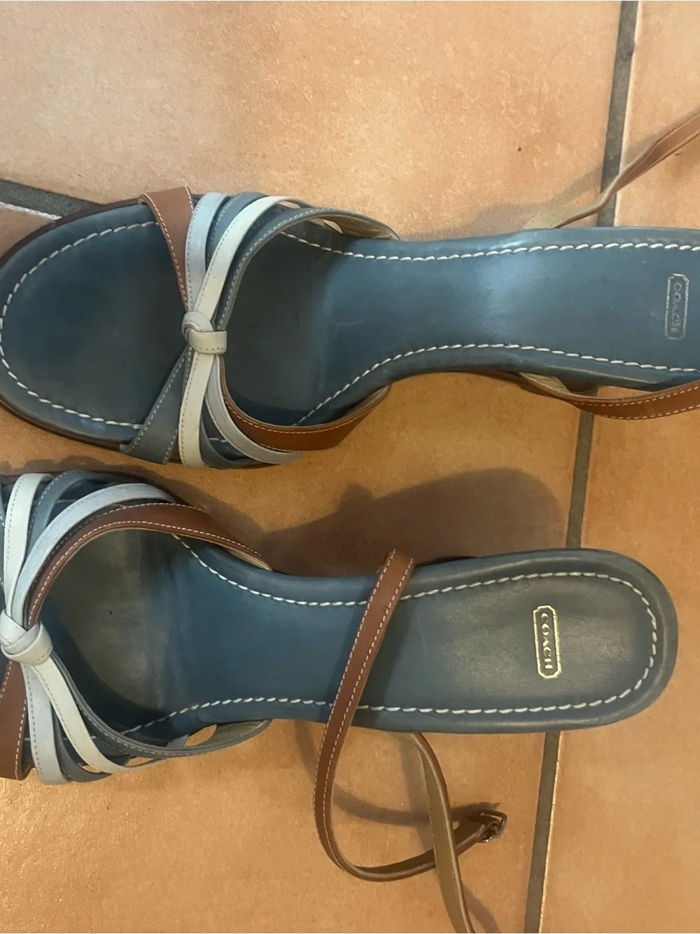 Vintage Coach Multistrap Wedge Sandals in Brown and Blue - Picture 3 of 4